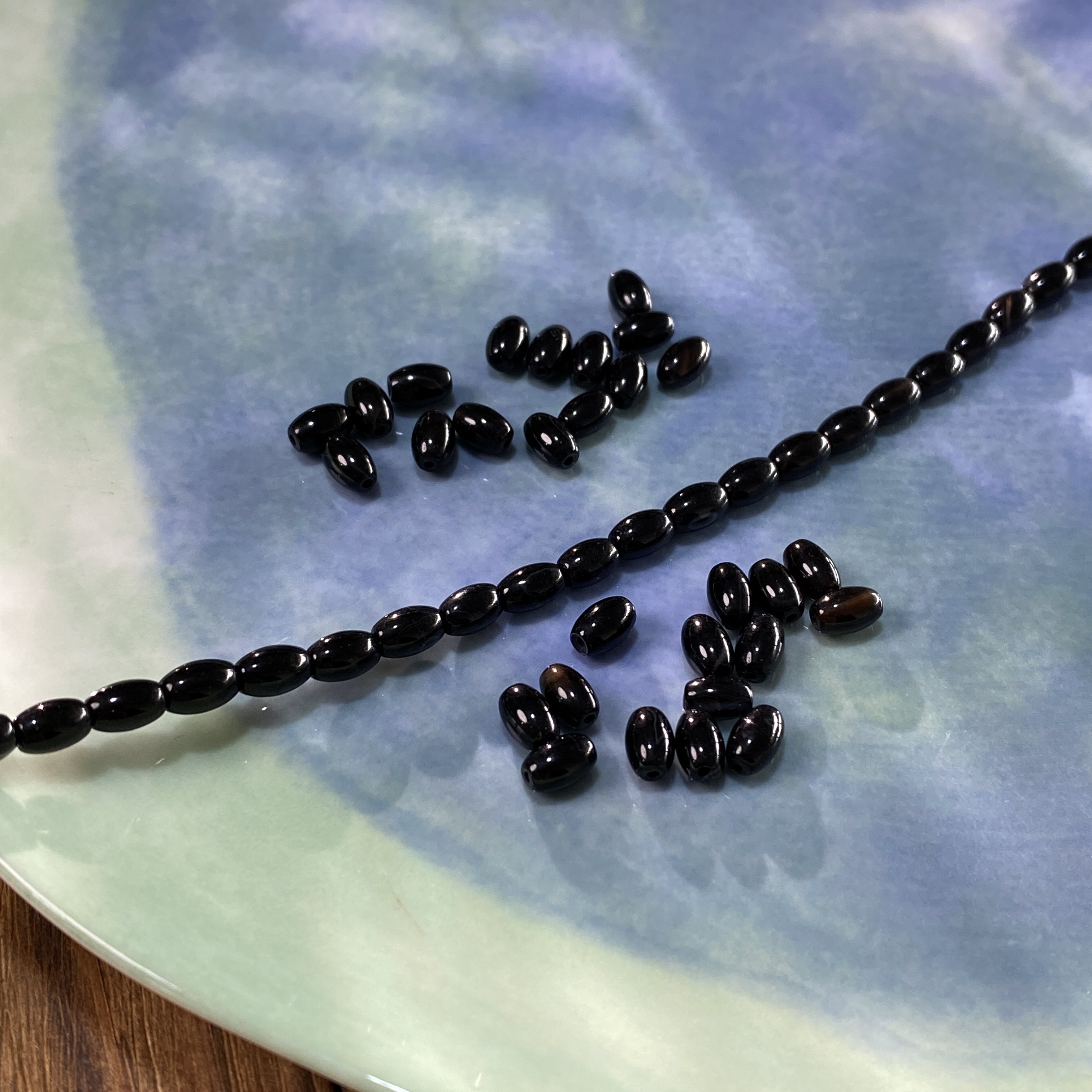 天然黑玛瑙米珠桶珠4*6mm散珠手工diy串珠手链项链饰品配件S479