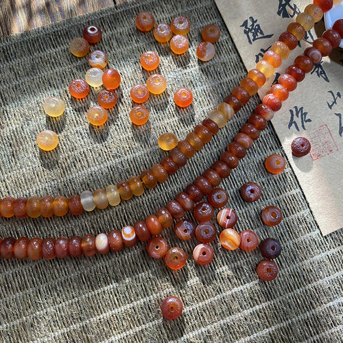天然橘皮玛瑙散珠5*8mm老玛瑙算盘珠手工diy串珠饰品配件材料S145