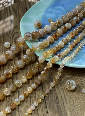 天然黄塔晶6-8-10-12-14mm散圆珠子手工diy串珠项链饰品材料X142