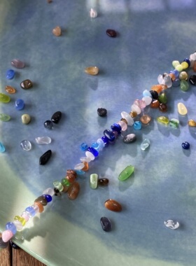 彩色玻璃猫眼3*5mm有孔碎石手工diy串珠手链项链饰品配件材料S293