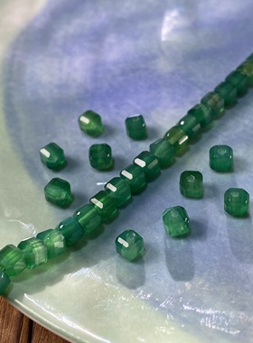 天然绿玛瑙5mm切面方糖珠整串手工DIY串珠项链饰品配件材料X440