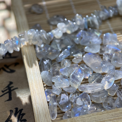 天然灰月光5*8mm有孔碎石手工diy串珠手链项链饰品配件材料S31