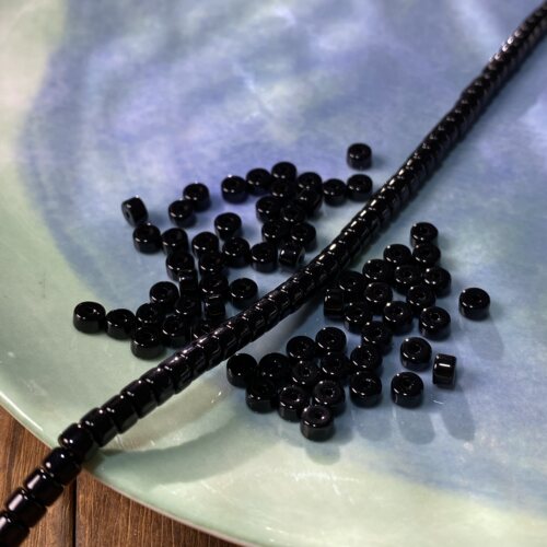 天然黑曜石4*2mm直切药片珠散珠手工diy串珠手链项链饰品配件X502