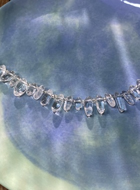 天然白水晶6*12mm长牙碎石手工DIY串珠项链饰品配件半成品S432