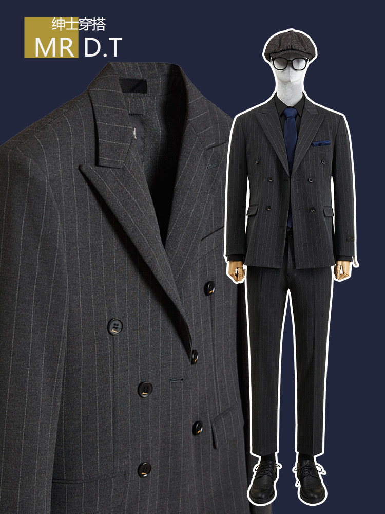 英伦双排扣西服套装男修身商务职业正装休闲炸街小西装外套dt先生