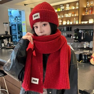 2026本命年红帽子女士新年氛围感红色毛线帽秋冬季保暖护耳针织帽