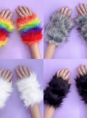 Y2K千禧辣妹decora亚比文化手套秋冬毛毛绒小众设计ins风半指袖套