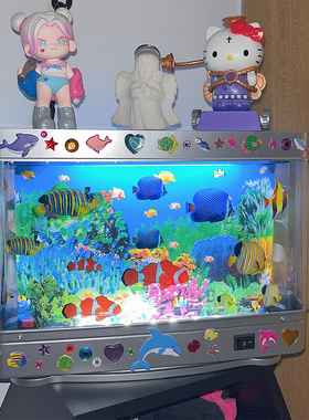 亚比亚文化Y2K古早LED造景迷你水族馆INS装饰灯台灯仿真鱼缸