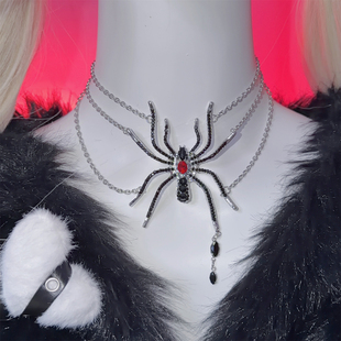 欧美Y2K辣妹朋克小众设计感配饰立体宝石蜘蛛朋克摇滚亚文化项链