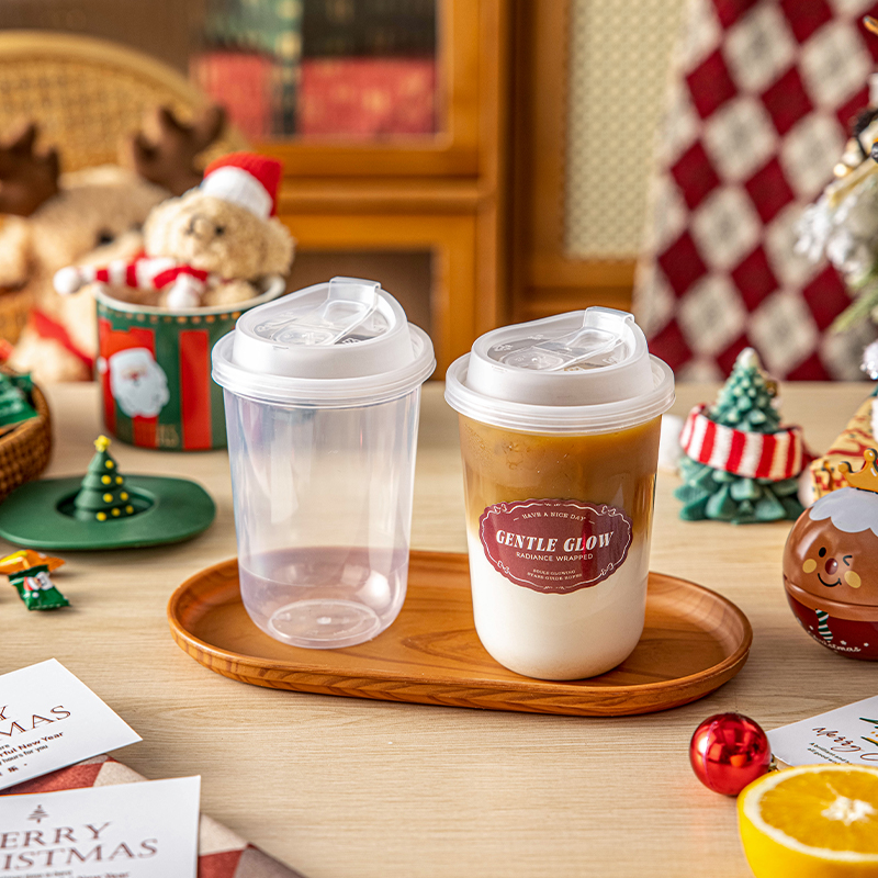 一次性奶茶杯带盖粗吸管热饮料果汁咖啡食品级耐高温颜值透明打包