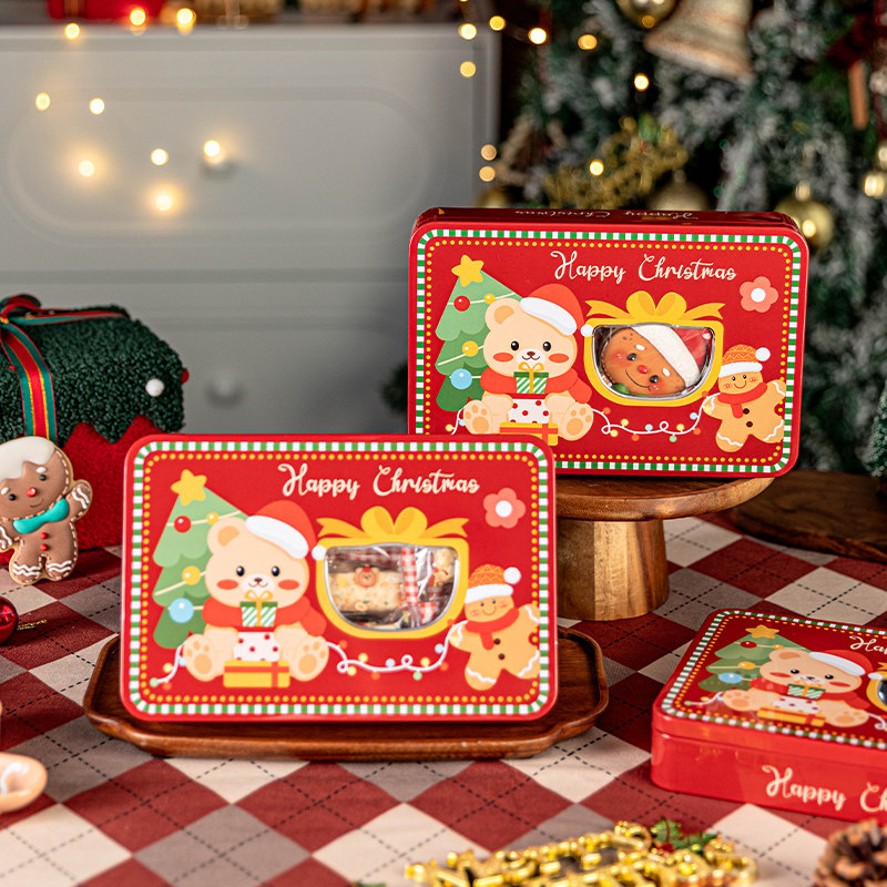 2025新款圣诞长方形马口铁盒糖果礼品烘焙曲奇饼干牛轧雪花酥糕点