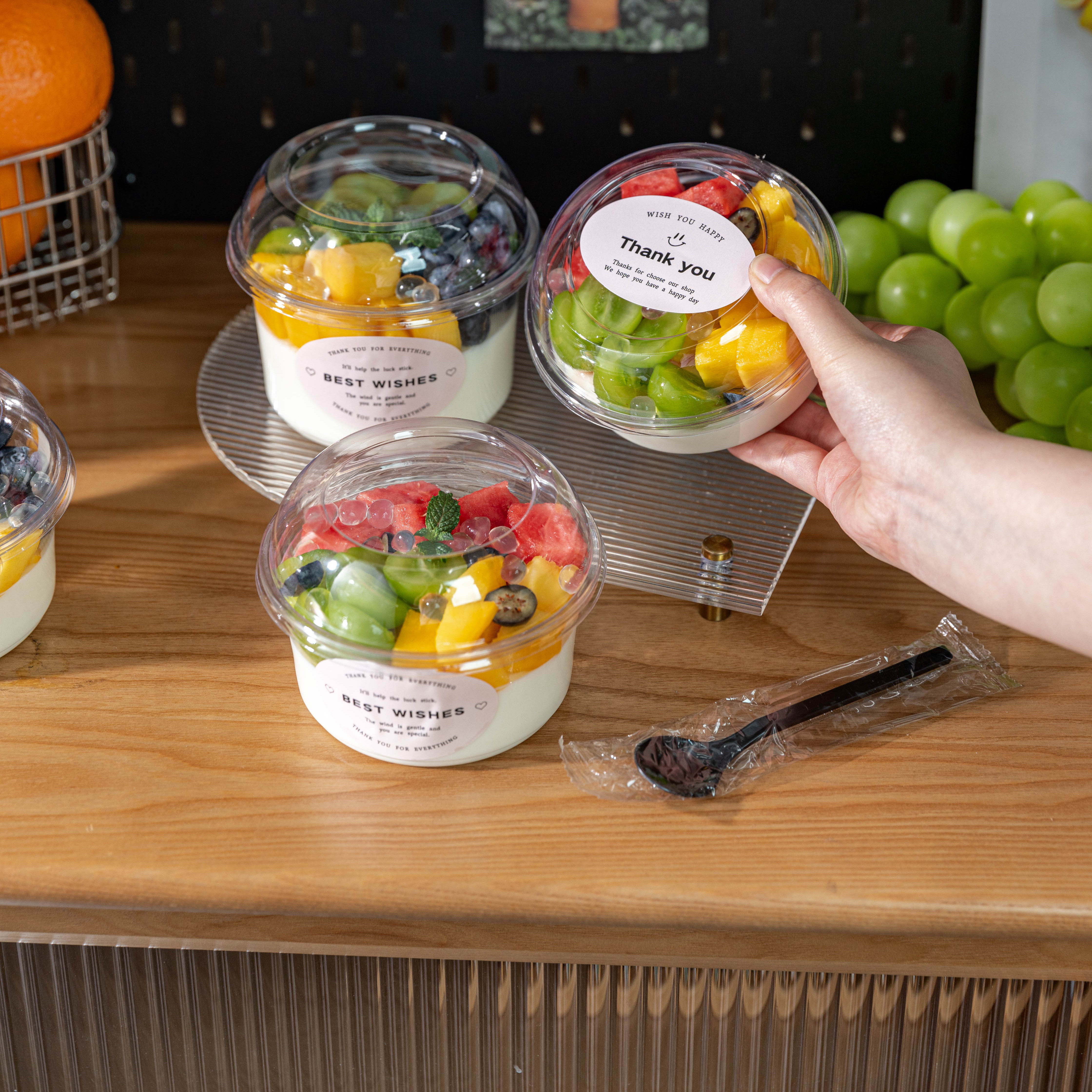 甜品打包盒装圆形带盖子网红芋泥冰白凉粉豆花外卖商用批发无异味