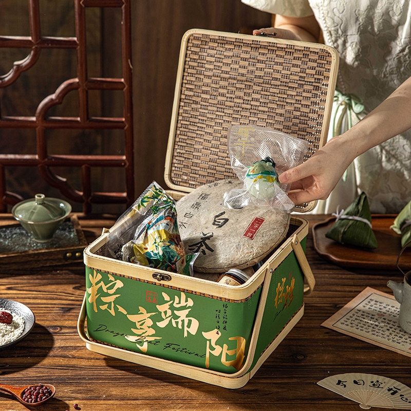 竹篮粽子包装空礼盒的2025端午节高档定制手提食品咸鸭蛋茶叶特产