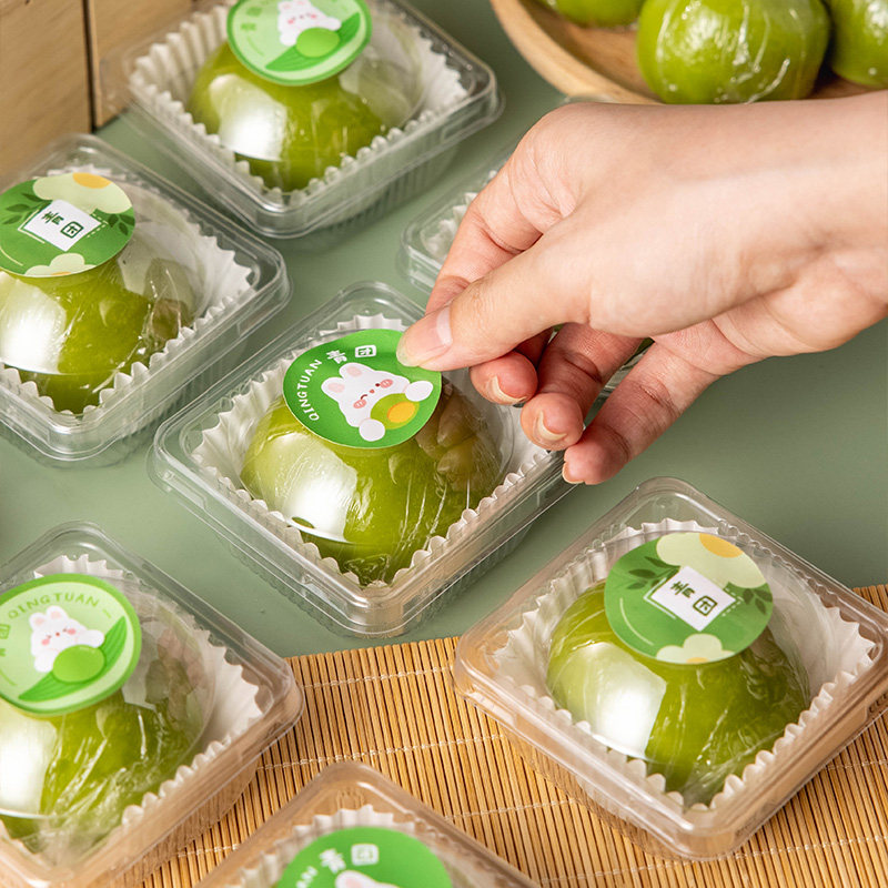青团贴纸雪媚娘包装盒便当吸塑盒腰封不干胶纸饭团包装烘焙贴纸