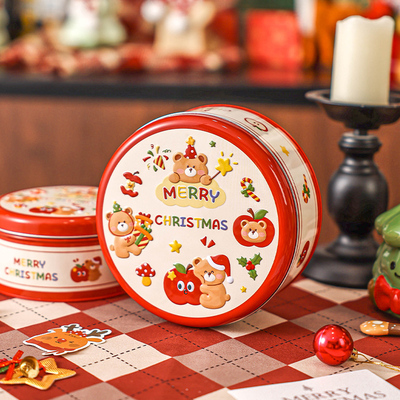 美涤圣诞礼盒马口铁罐小熊食品级