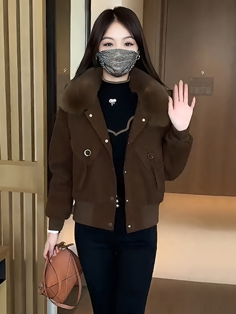 加绒加厚收腰短款外套女2025冬新款时尚休闲毛领保暖棉衣显瘦棉服