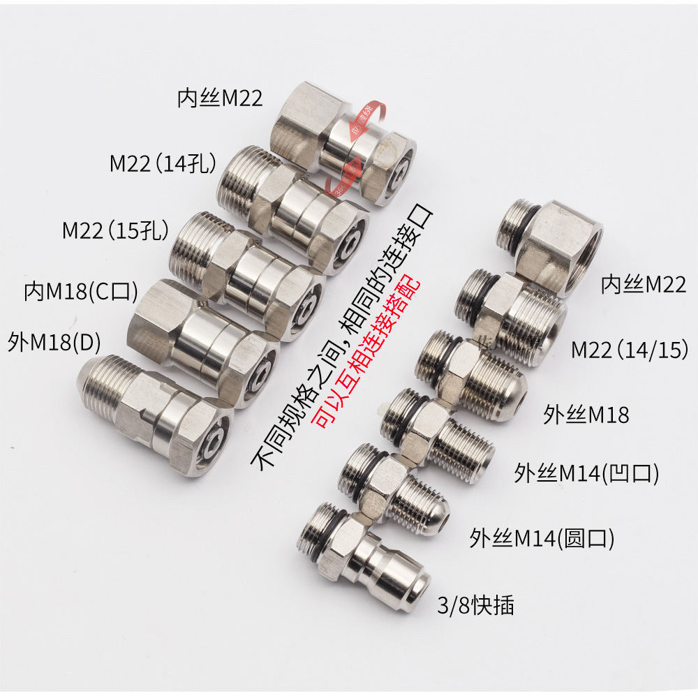 旋转接头高压洗车机防缠绕360度水枪管子接头不锈钢M14M18M22G3/8
