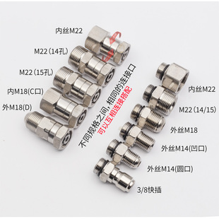 旋转接头高压洗车机防缠绕360度水枪管子接头不锈钢M14M18M22G3/8
