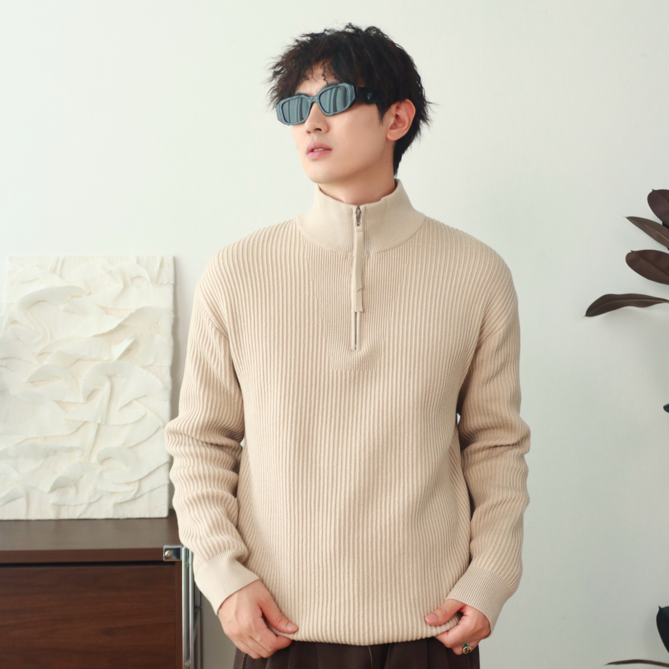 半拉链针织衫长袖毛衣