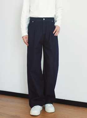 TYD光洙穿搭 复古藏蓝色原色微阔直筒牛仔裤
