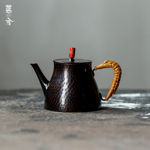 紫铜观山壶手工紫铜泡茶壶锤纹工艺编织手柄家用泡茶器功夫茶具