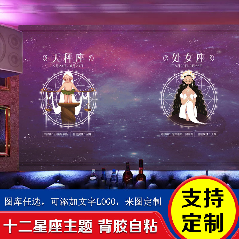 十二星座墙纸壁纸贴纸可爱人物壁画贴画海报素材图装饰墙面背景墙