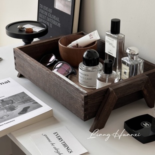 中古风香水置物架客厅茶几实木展示架桌面化妆品收纳盒香薰托盘