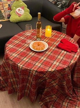 红格子圣诞节桌布氛围感拍照背景布家用茶几台布圣诞装饰场景布置