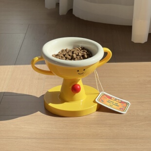 奖杯陶瓷猫碗大口径高脚保护颈椎宠物碗可升降可调节猫粮碗防打翻