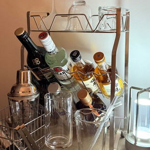 家用不锈钢酒架置物架小型多层红酒展示架子洋酒鸡尾酒陈列摆放架