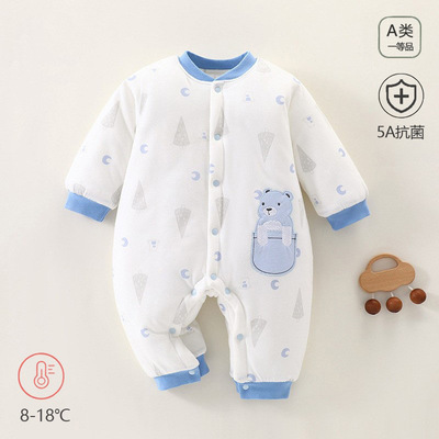 冬季婴儿夹棉连体衣a类纯棉新生儿宝宝哈衣加厚棉服爬爬服婴童装