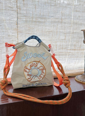 日系BallChain同款环保刺绣购物袋尼龙布花手提小众时尚购物包袋