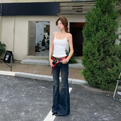 拖地休闲裤 E7Q8 辣妹修身 显瘦微喇阔腿牛仔裤 美式 低腰美少女经典