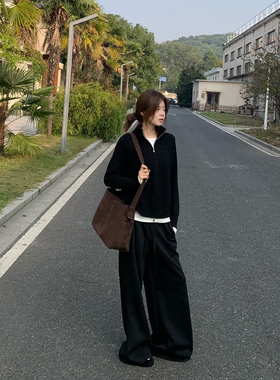 E7Q8 韩系修身简约百搭拉链长袖上衣女软糯舒适显瘦针织开衫外套