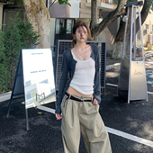 E7Q8 显瘦休闲打底衫 韩系辣妹慵懒百搭针织外套 吊带两件套女修身