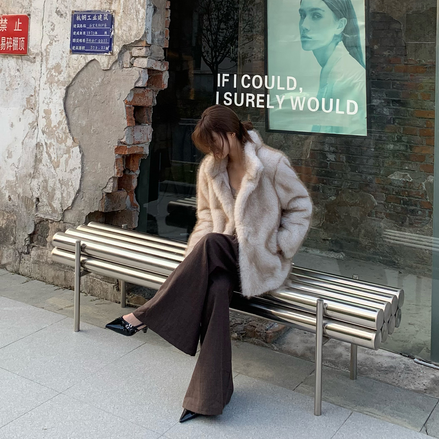 E7Q8 韩系仿貂毛宽松显瘦皮草女秋冬翻领环保皮毛一体气质大外套