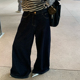 E7Q8 子 女高腰显瘦阔腿拖地长裤 年度shen裤 宽松百搭原色牛仔裤