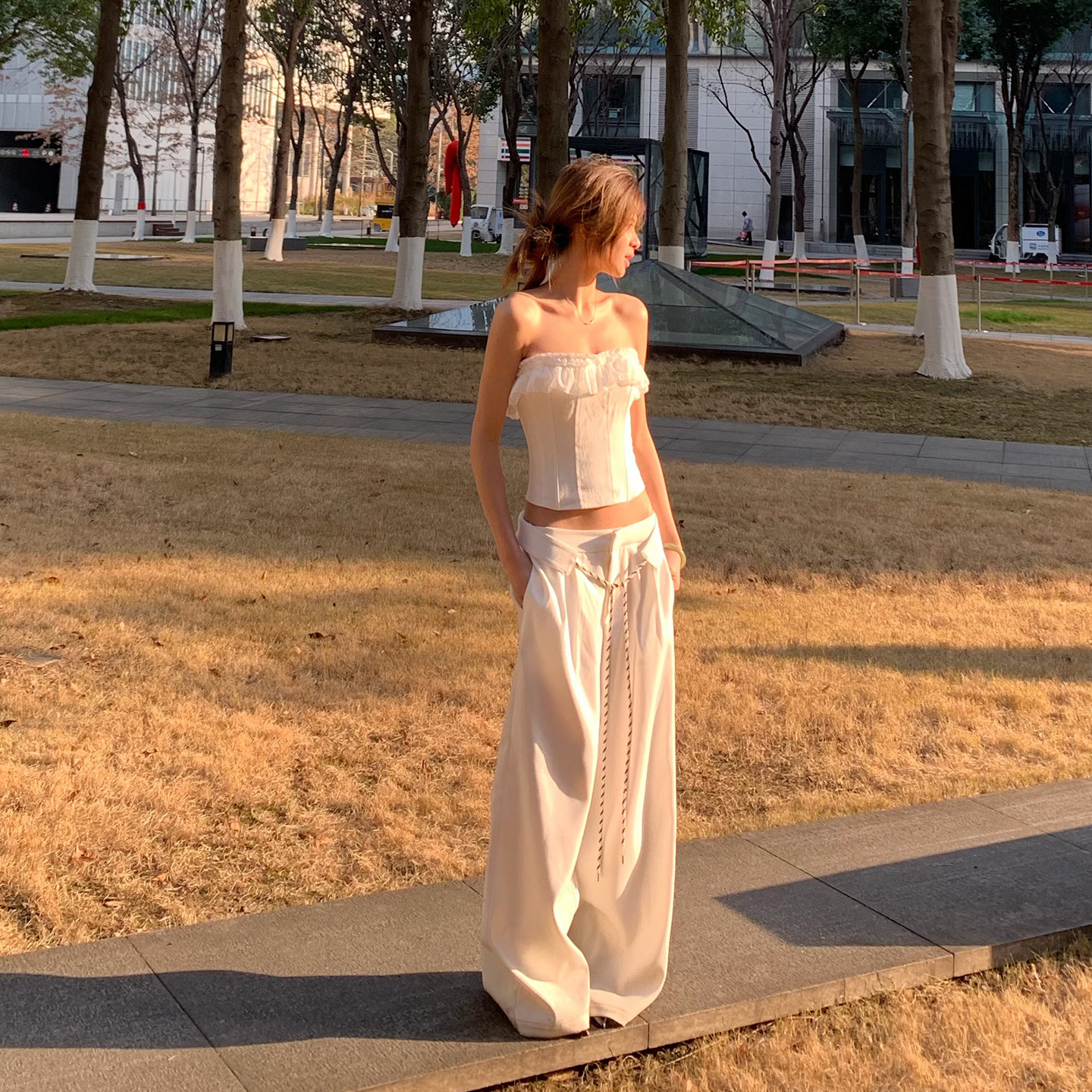 E7Q8 法式气质通勤高腰阔腿显瘦休闲西装长裤女显瘦直筒百搭裤子图片