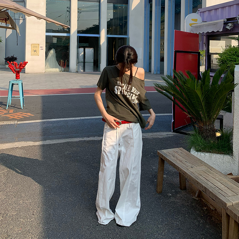 E7Q8 25新款通勤休闲垂感折痕高级百搭长裤女直筒显瘦阔腿拖地裤