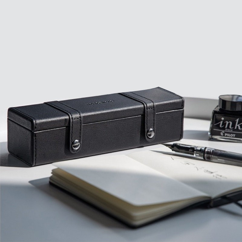 黑色笔袋方形笔盒简约复古个性皮创意网红高端文具盒轻奢大学生用