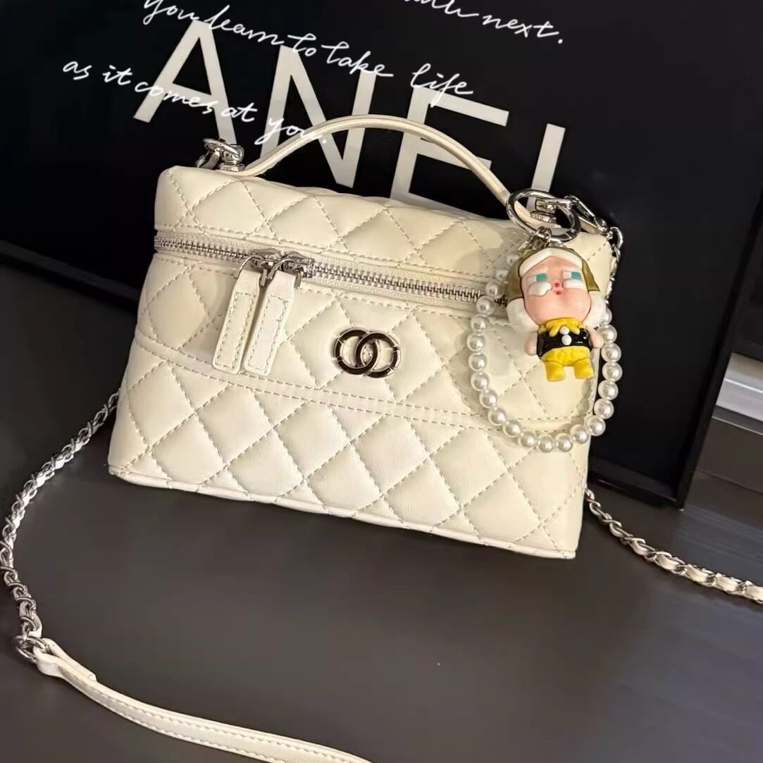 2026新款小香风菱格链条包女真皮单肩斜挎包口红包手提化妆盒子包