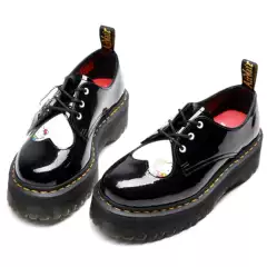 Dr. Martens Thick-Soled 3-Hole Colorful Women's Shoes, Hello Kitty Collaboration, Heart-Shaped Patchwork Platform Leather Shoes