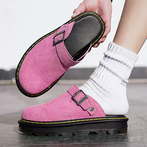 Martin Sandals Women's Summer New Style Anti Velvet Leather Baotou Boken Shoes Couple's Breathable Genuine Leather Thick soled Muller Shoes Men