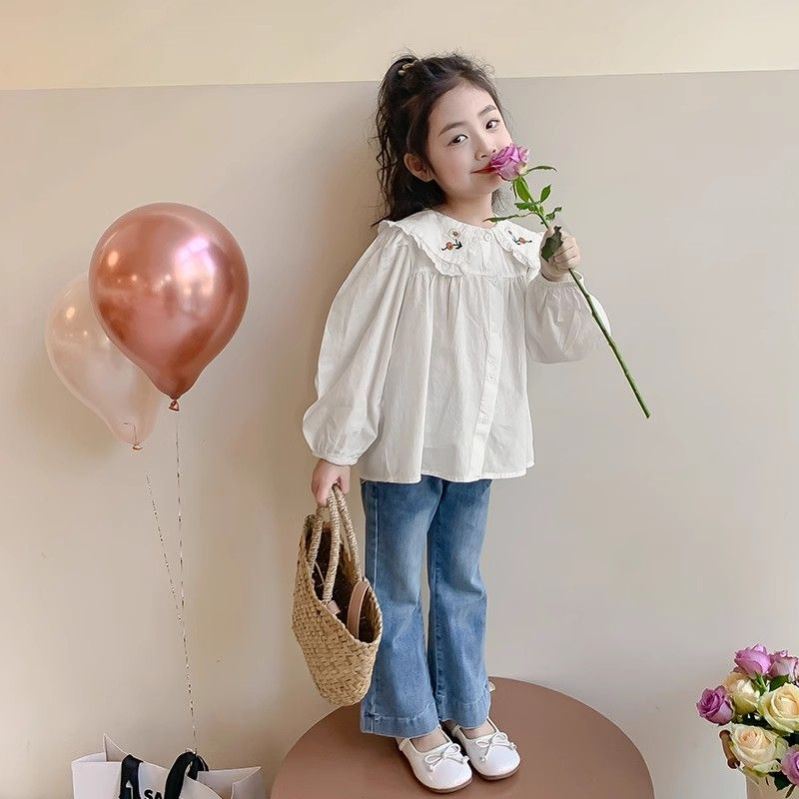 女童衬衫春装2025新款洋气宝宝白色上衣春秋儿童衬衣娃娃衫小童装