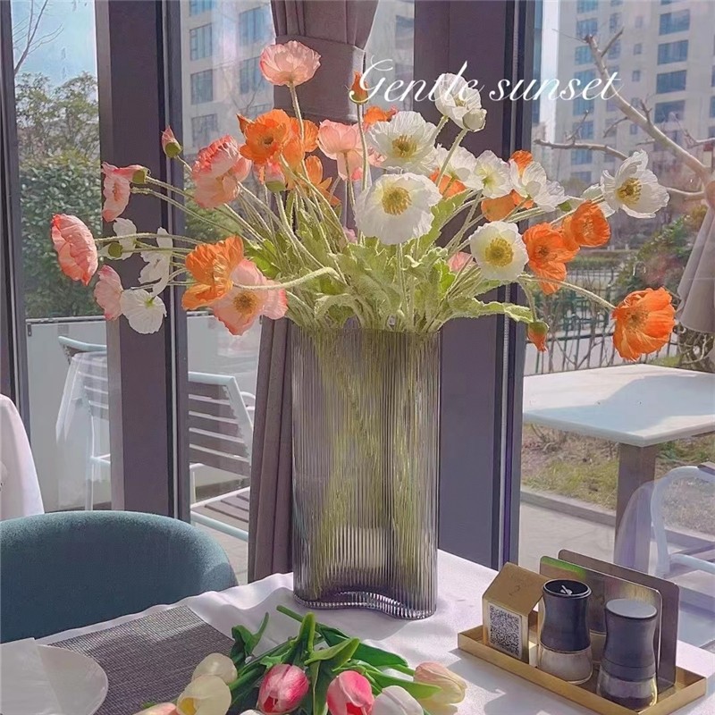 ins植毛罂粟花仿真假花中式家居客厅餐桌装饰婚庆路引拍照道具花