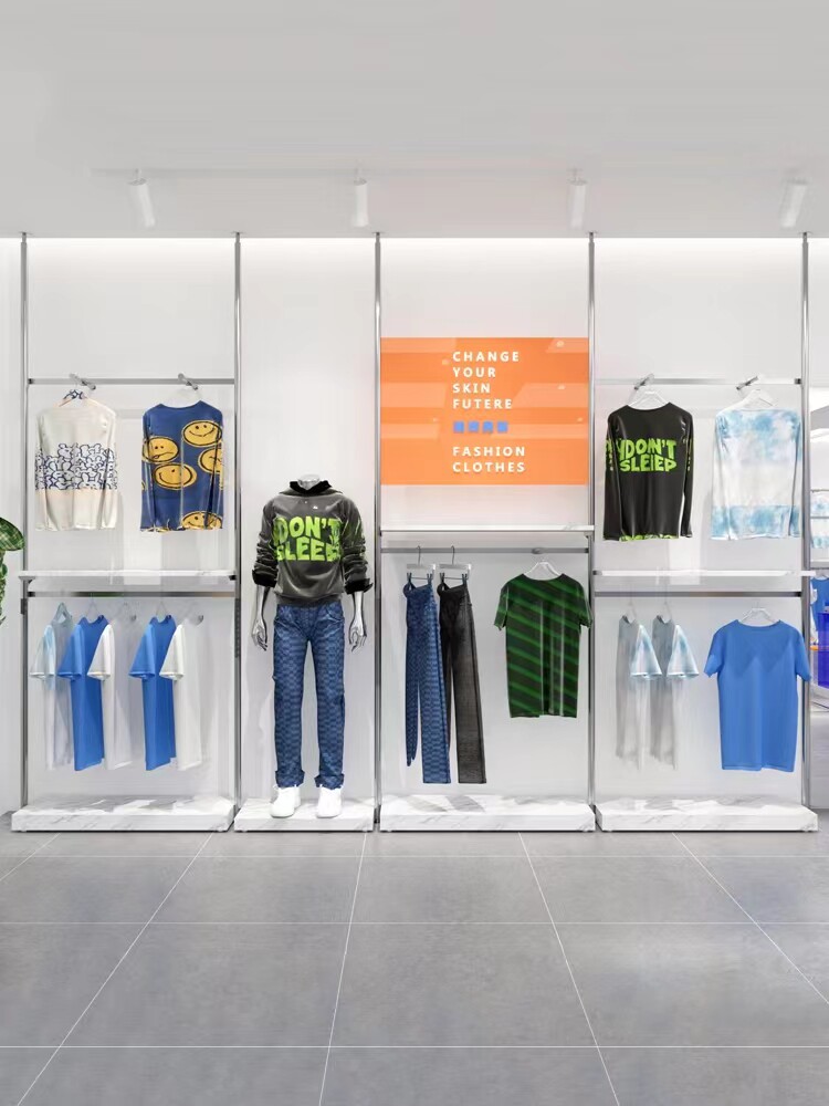 服装店展示架不锈钢男装店图片