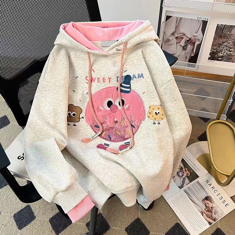 女童秋冬百搭加绒卡通连帽卫衣潮