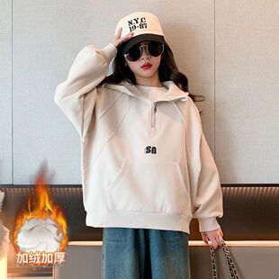 女童秋冬装卫衣2025新款儿童加绒韩版连帽上衣中大童洋气加厚冬季