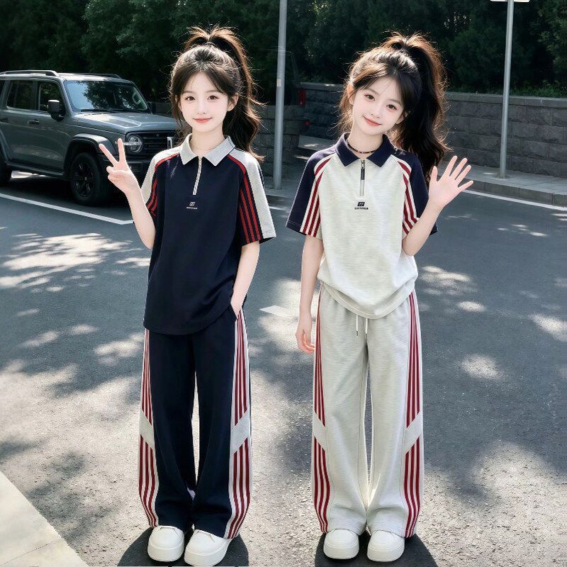 女童夏季休闲运动Polo衫套装2026新款韩版洋气儿童夏装短袖两件套