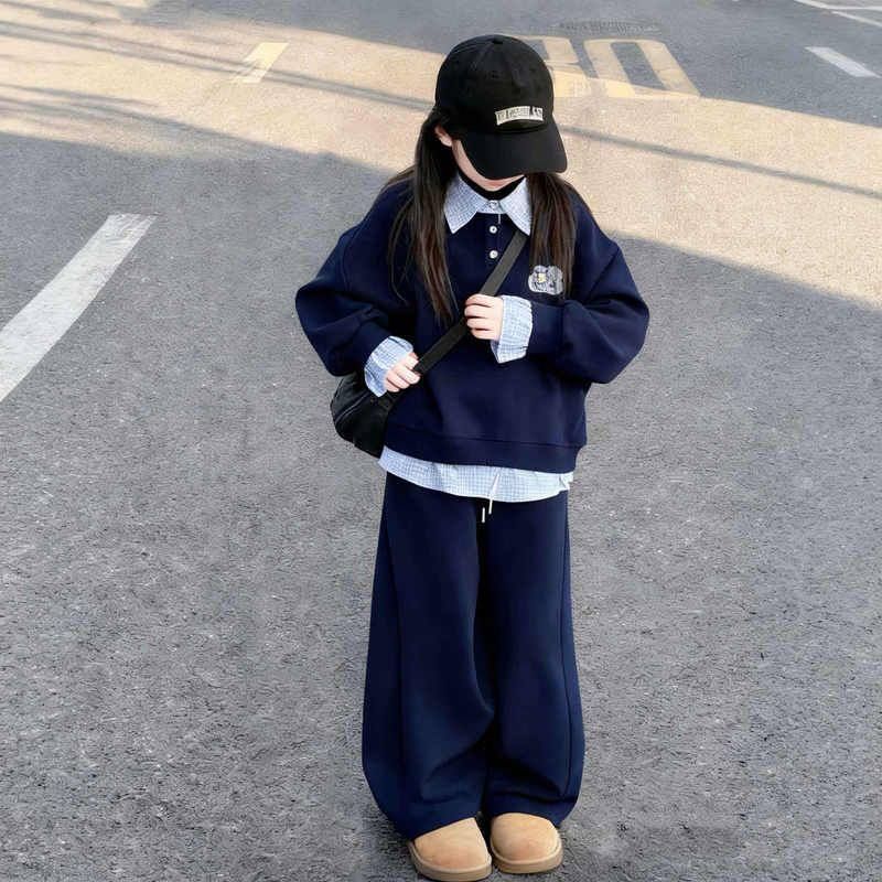 女童春秋款两件套2026新款时尚洋气休闲卡通甜酷中大童套装潮流